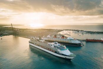 Cruise ships at sunset at the Ponce Cruise Port.