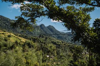 A scenic view of mountain peaks in Jayuya