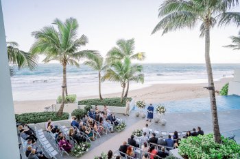 Overhead view of a beachside wedding at La Concha Renaissance Resort in San Juan, Puerto Rico.