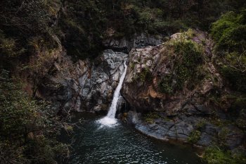 An aerial view of a waterfall in Guayanilla, Puerto Rico.