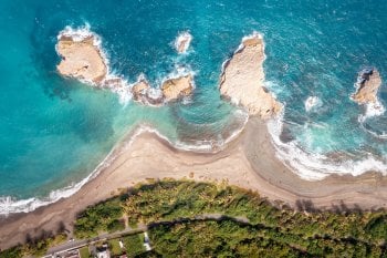 Aerial view of a beach in Barceloneta.