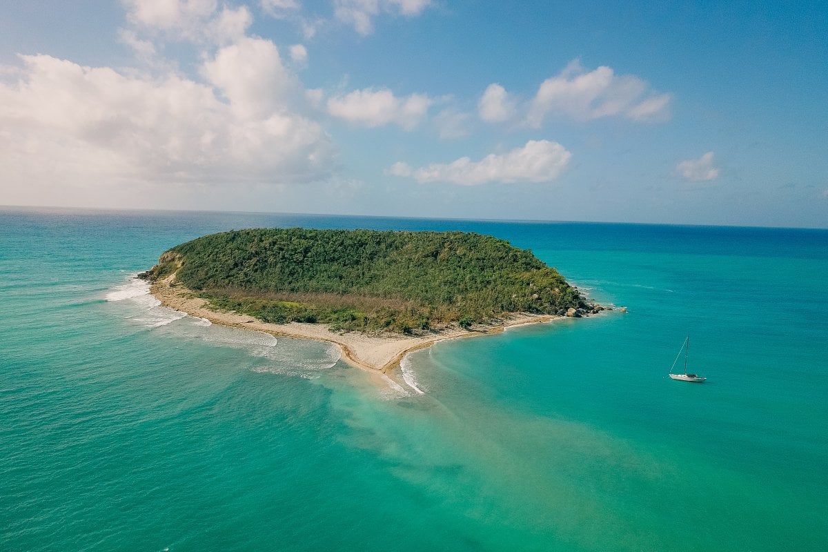 An aerial view of Esperanza Beach in Vieques, Puerto Rico.