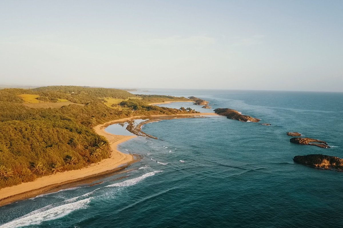 An aerial shot of Manati's coastline