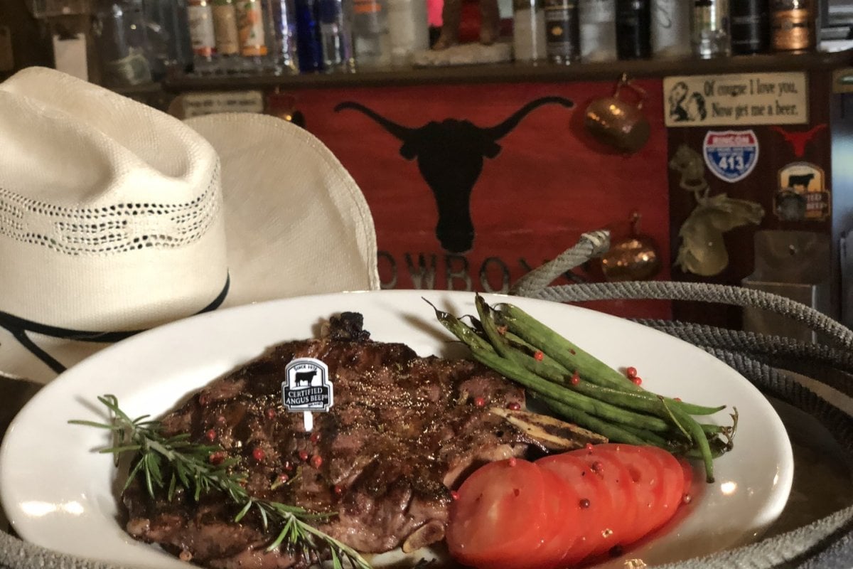 A juicy steak on display at Cowboys Cantina Restaurant in Rincon.