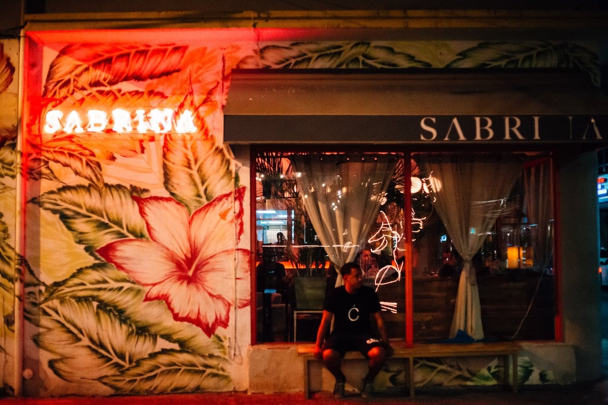 View of a flowery mural in Sabrina's restaurant in Santurce.