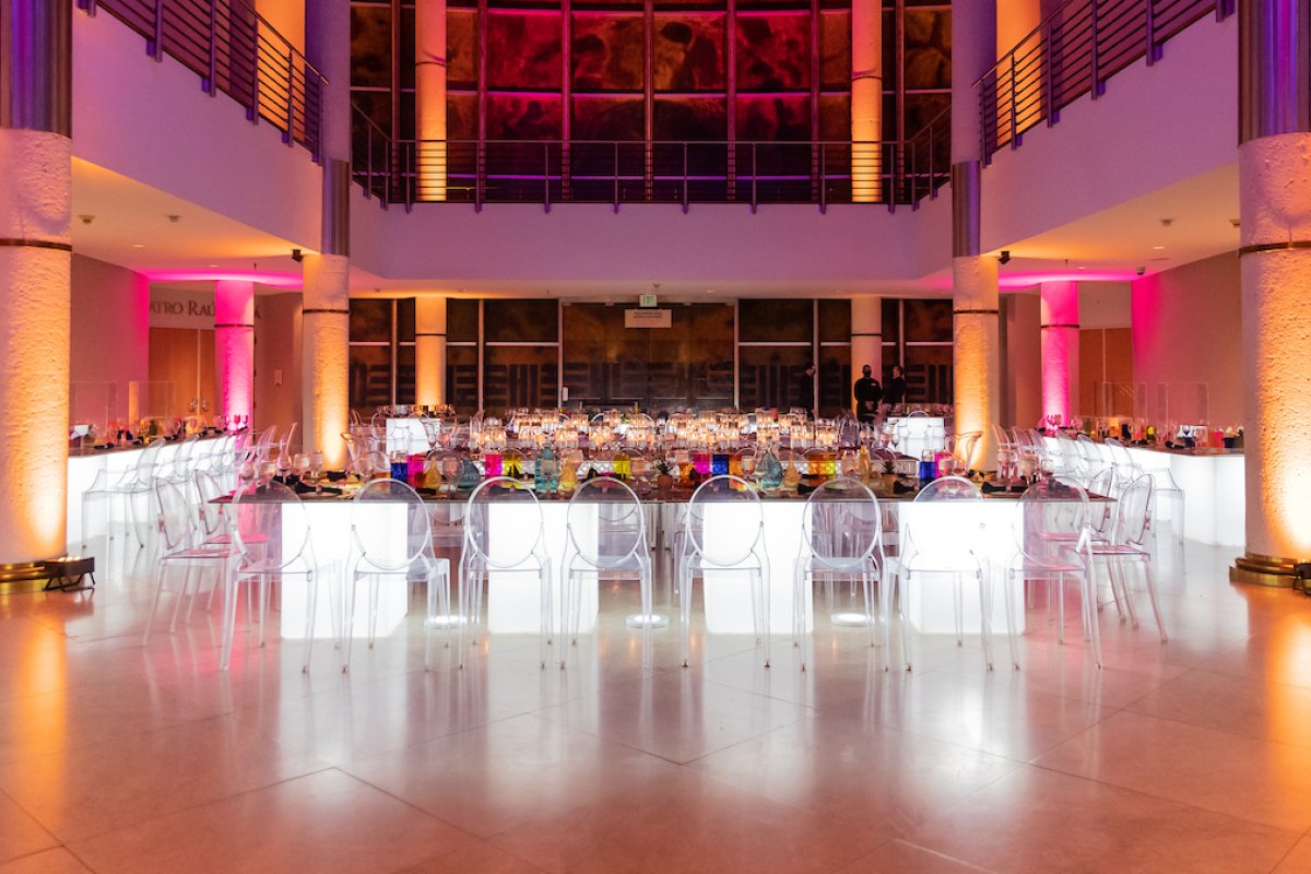 View of a table set up for a corporate event at the Museo de Arte de Puerto Rico in San Juan.