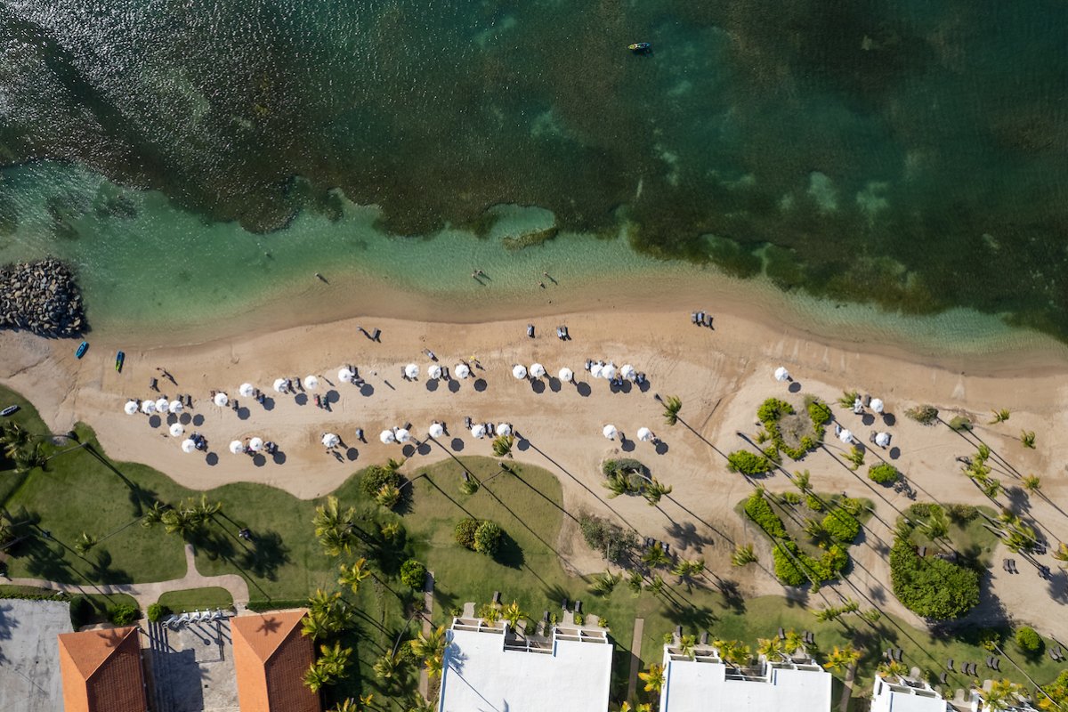 An overhead view of the beach at the Hyatt Regency Grand Reserve Puerto Rico