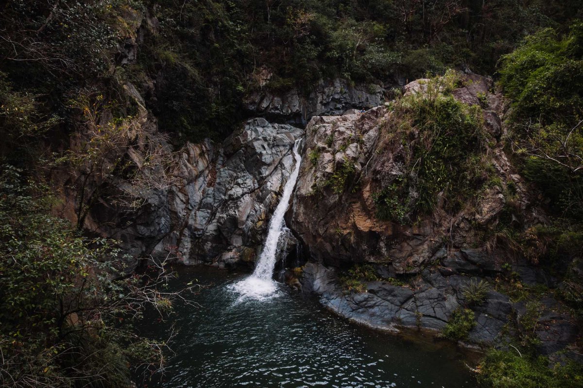 An aerial view of a waterfall in Guayanilla, Puerto Rico.