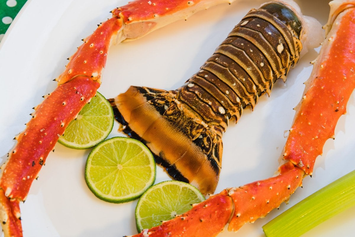 Plate full of seafood.