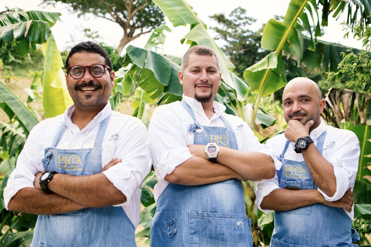 Three Chefs pose for a portrait picture at Bacoa restaurant 