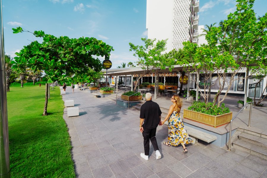 A couple walking at the Ventana al Mar, a popular park in the Condado neighborhood of San Juan, Puerto Rico.