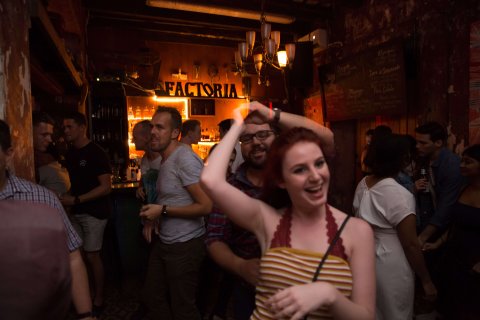 Dancing at La Factoria in San Juan. 