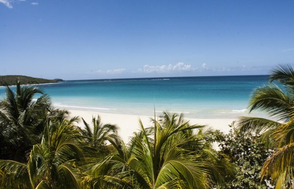 White sand and clear water at Flamenco Beach on the island of Culebra.