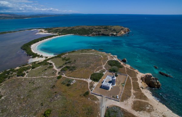 An aerial view of Los Morrillos Lighthouse and Cabo Rojo National Wildlife Refuge.