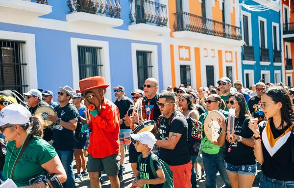 People celebrating the Fiestas de la Calle San Sebastián.