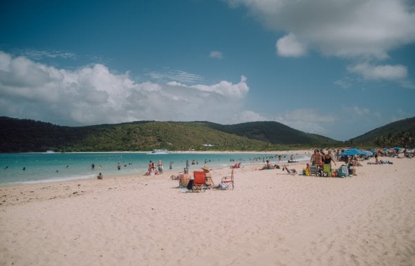 Sunny beach day at world renowned Flamenco Beach in Culebra.  