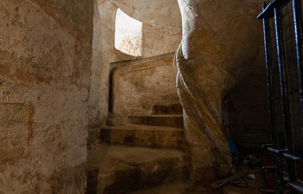 View of the oldest spiral staircase in Puerto Rico and America, built in mortar in the 16th century.