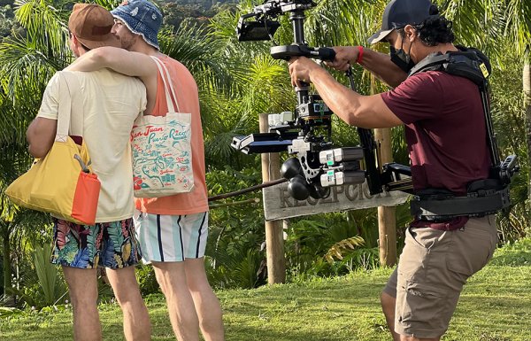 Crew filming a scene from the Live Boricua campaign in Puerto Rico