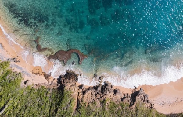 Aerial shot of a beach.