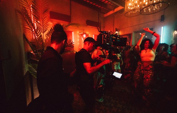 Behind the scenes of filming.