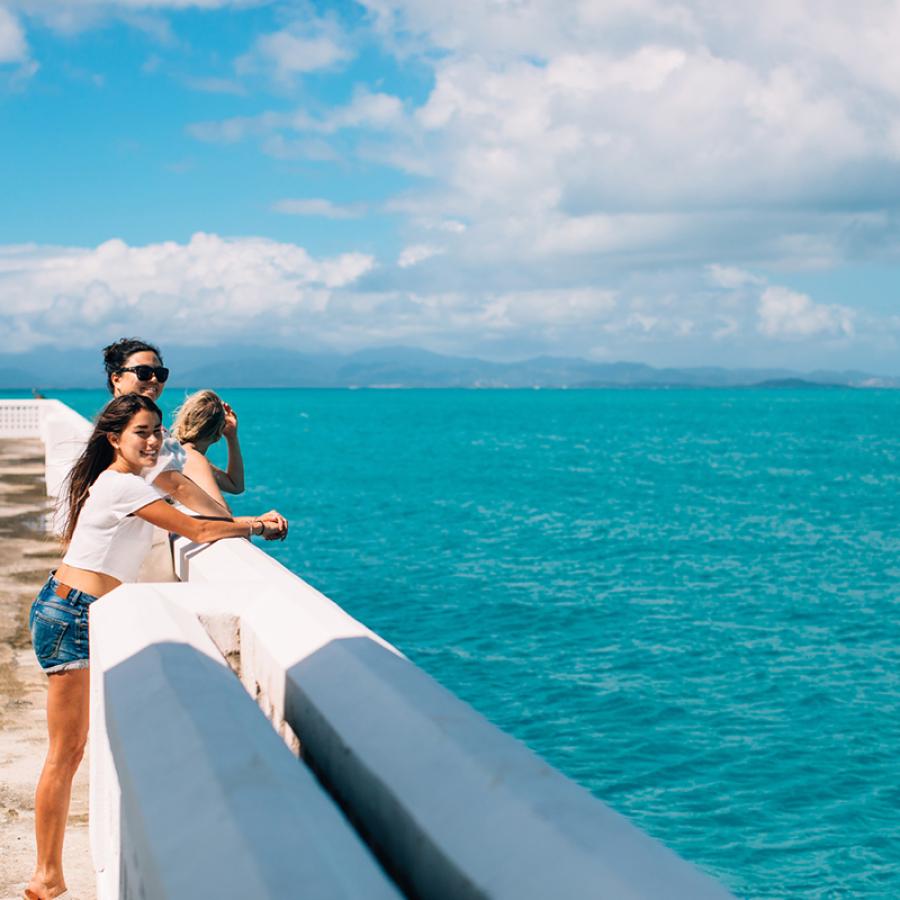 People enjoying the view of the sea at Mosquito Bay.