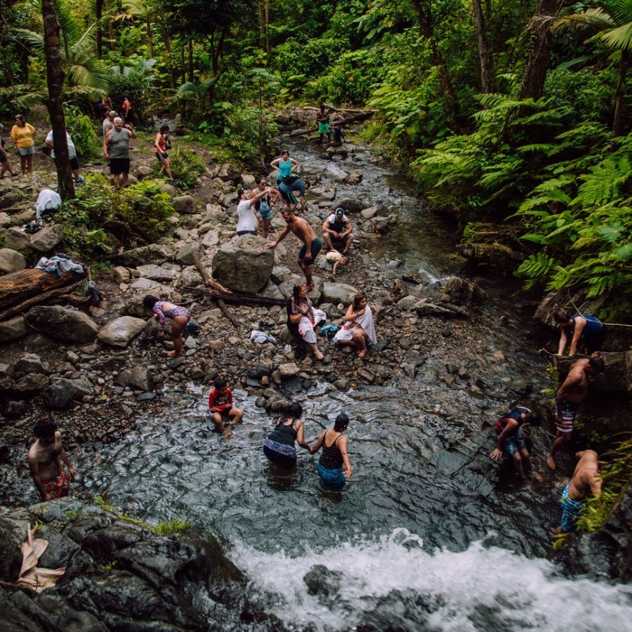 Un grupo de jóvenes visita El Yunque y sus piscinas naturales.