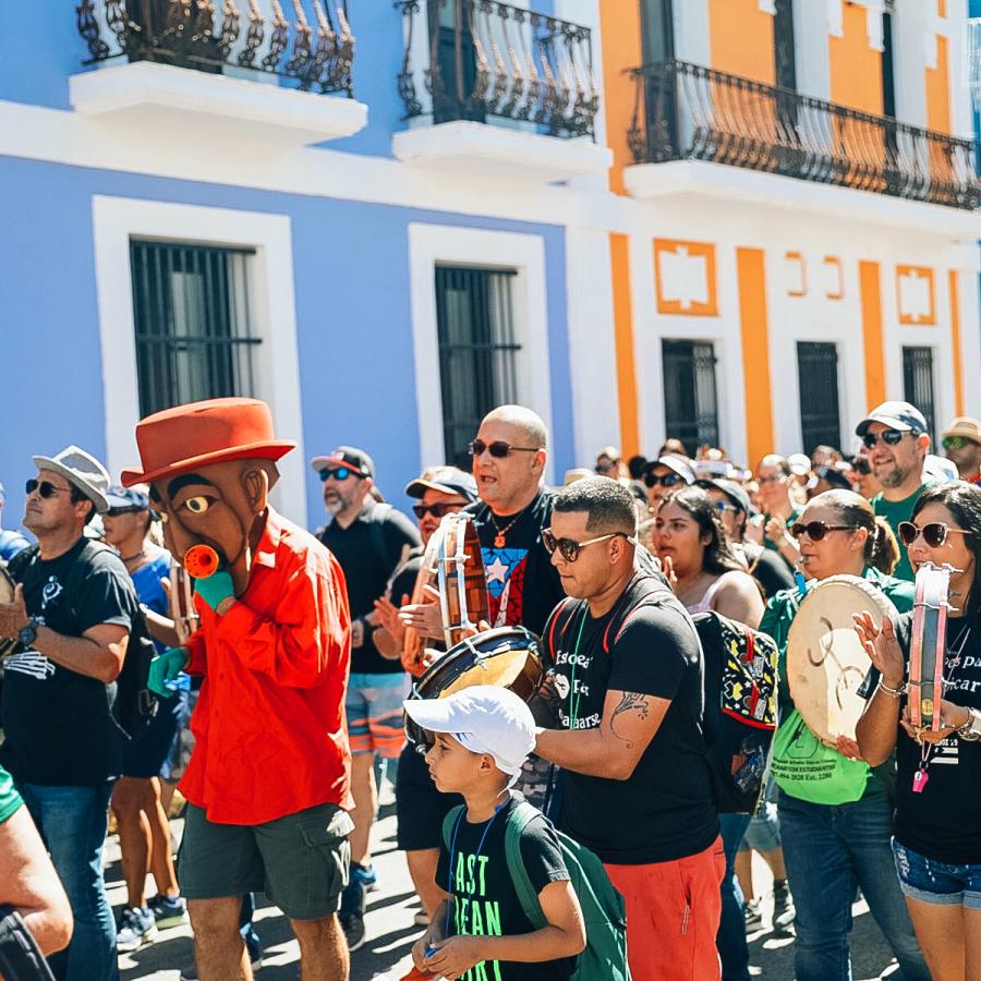 People celebrating the Fiestas de la Calle San Sebastián.