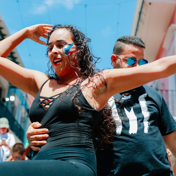 Couple dancing salsa.