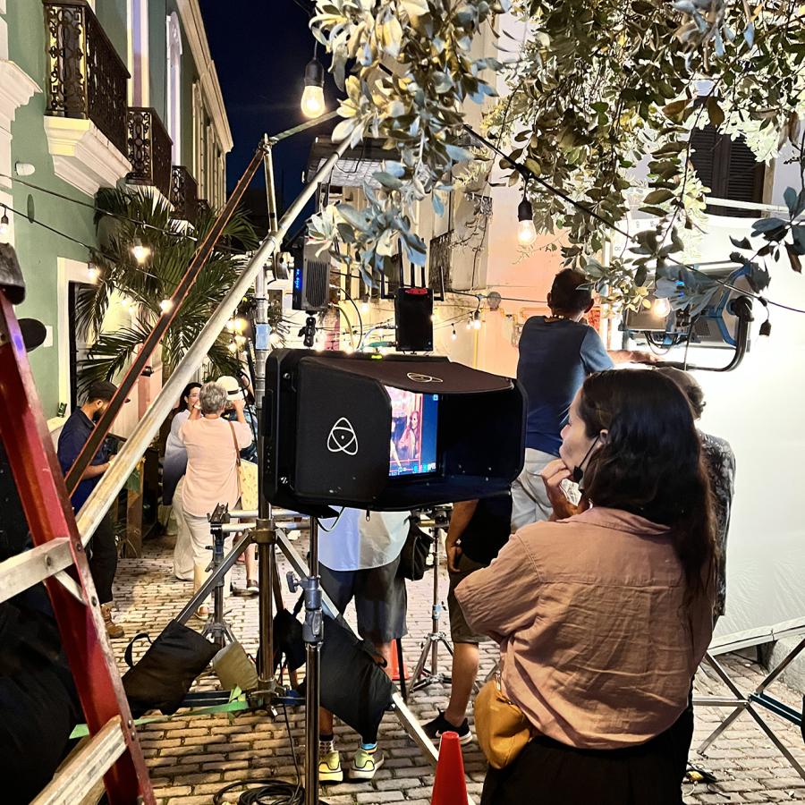 Crew filming a scene from the Live Boricua campaign in Old San Juan