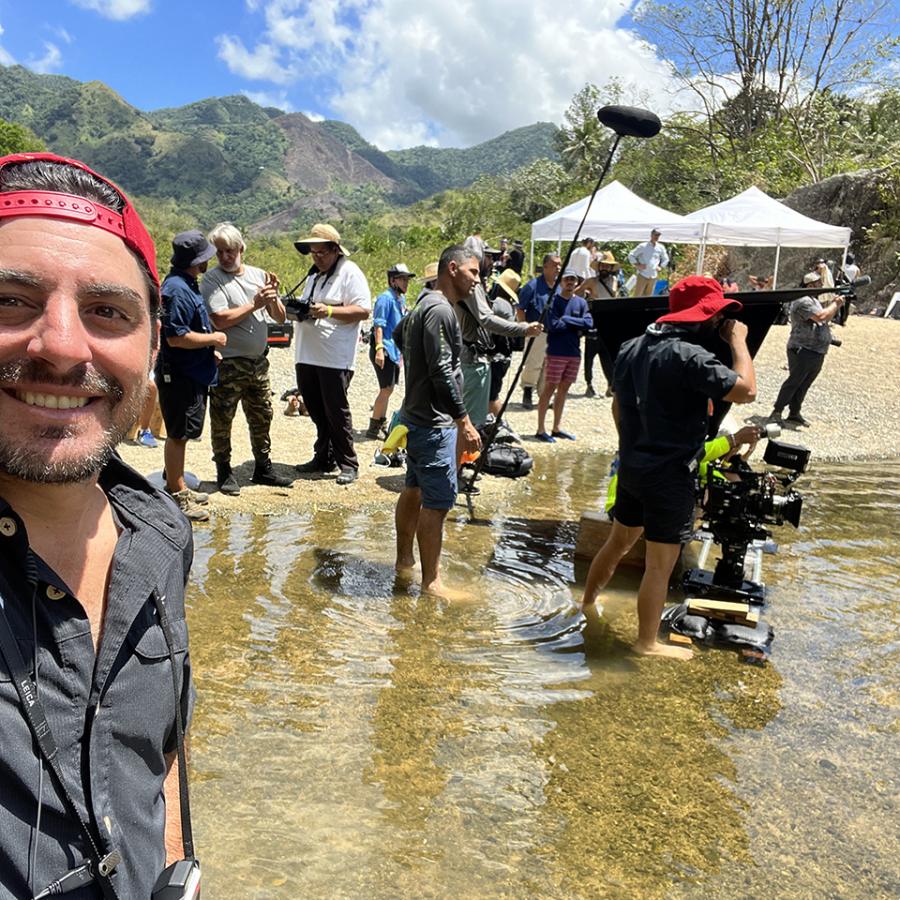 Crew on set during a location shoot for the Live Boricua campaign