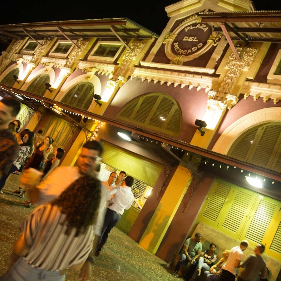 Crowds of young people gather at La Placita de Santurce, one of San Juan's most popular nightlife areas.