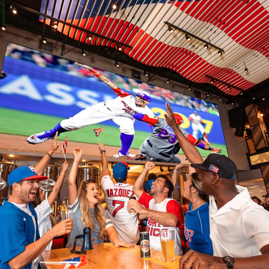 Personas animando un juego de béisbol.