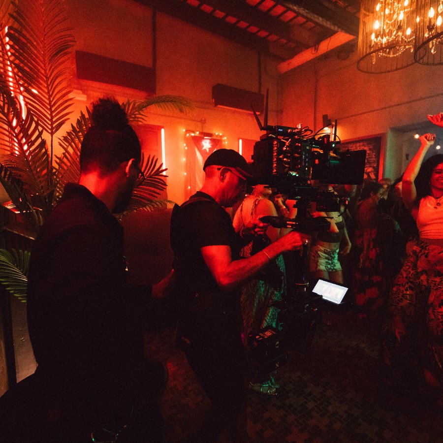 Behind the scenes of filming.