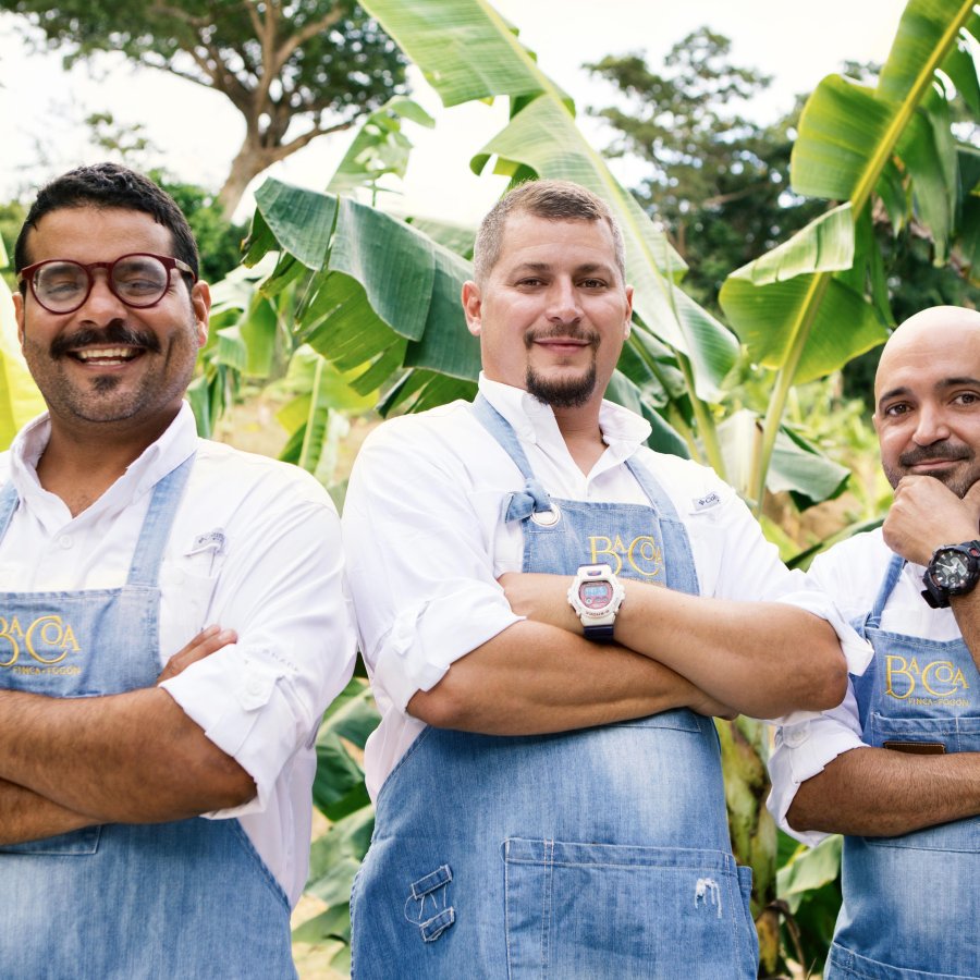 Three Chefs pose for a portrait picture at Bacoa restaurant 