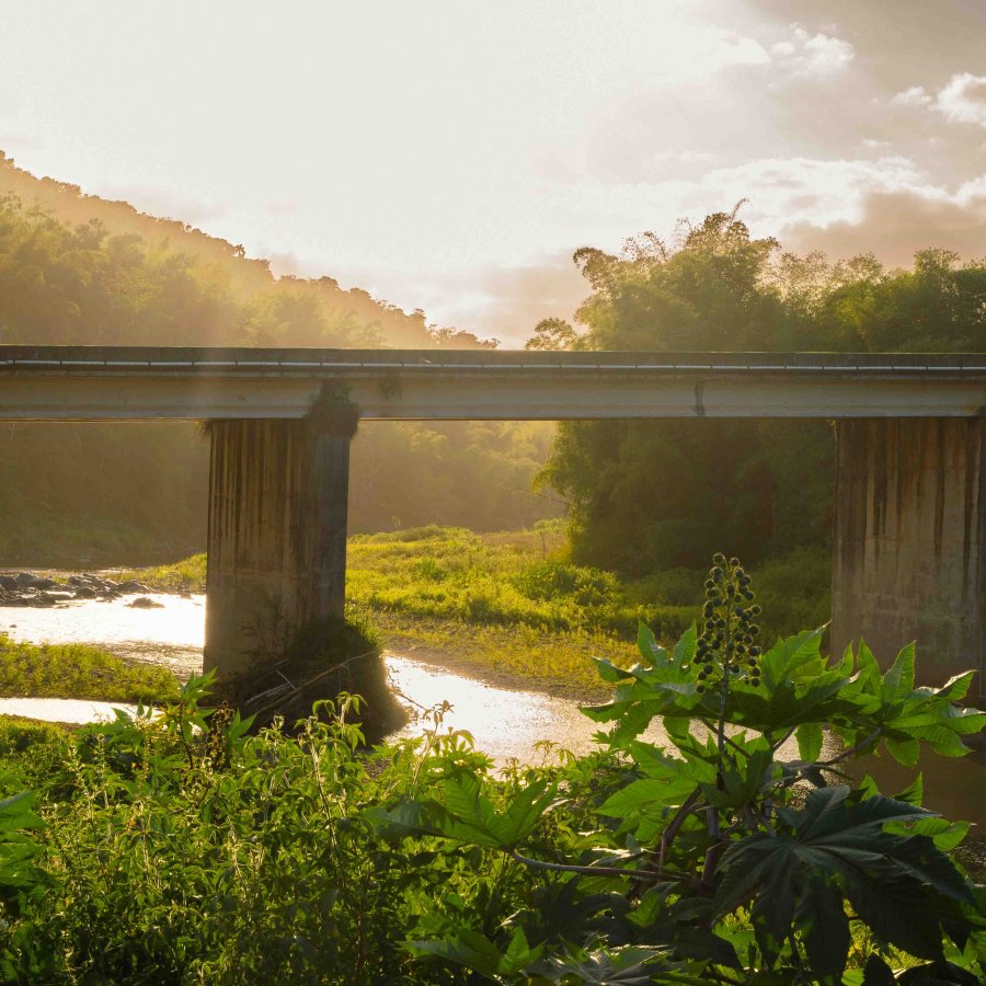 A Sunset over a bridge in Las Marias, Puerto Rico