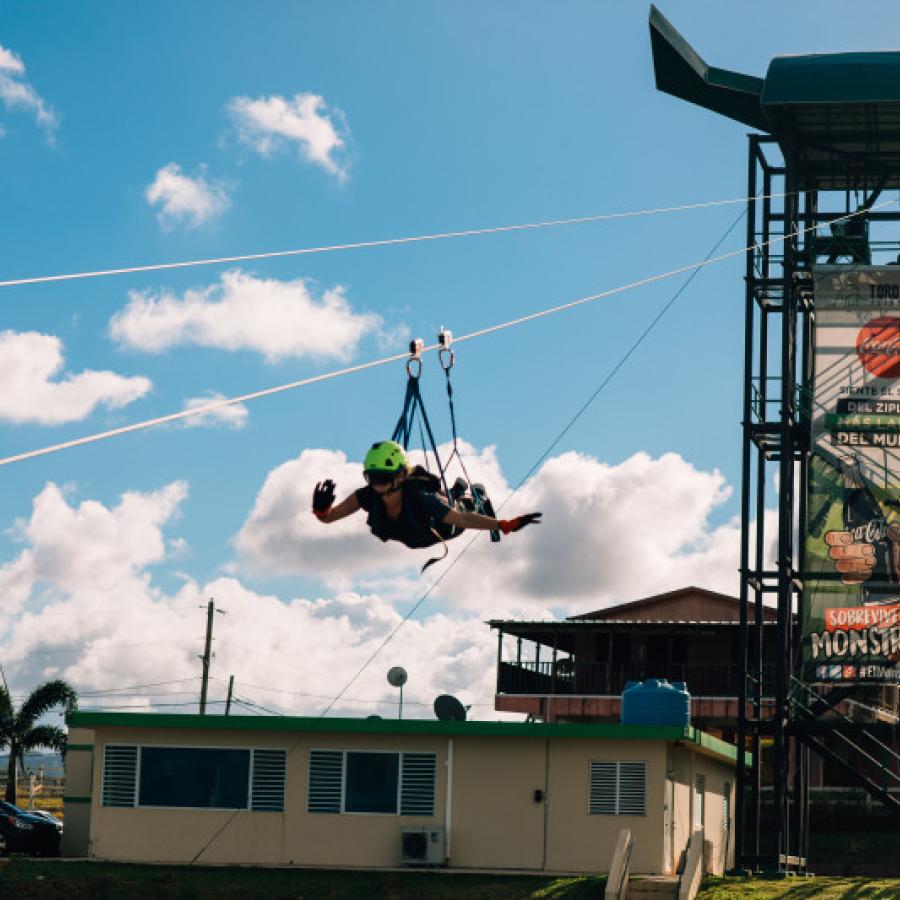 Woman in zipline.