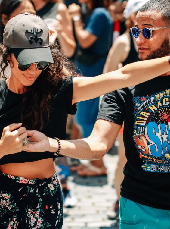 A couple dancing salsa in Old San Juan.