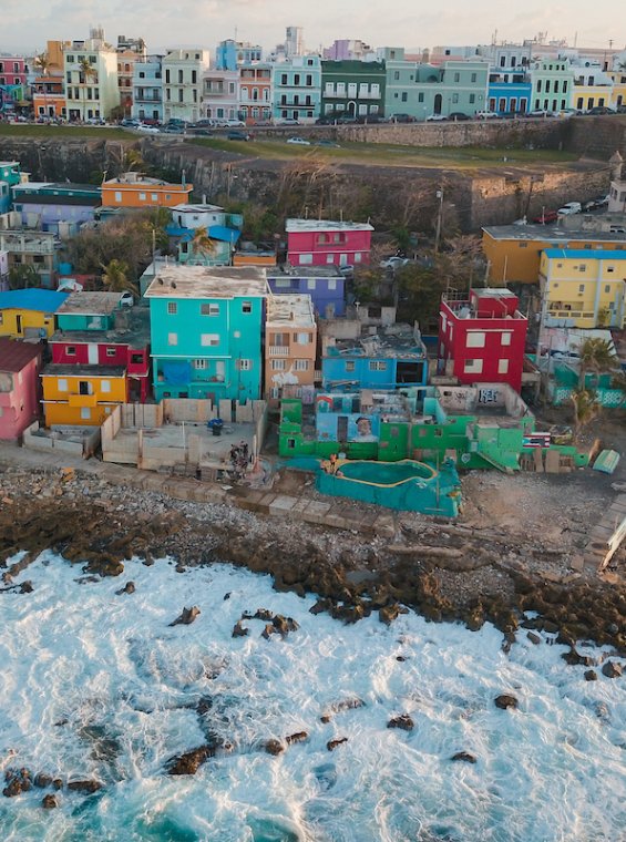 An aerial shot of the La Perla neighborhood of San Juan, Puerto Rico